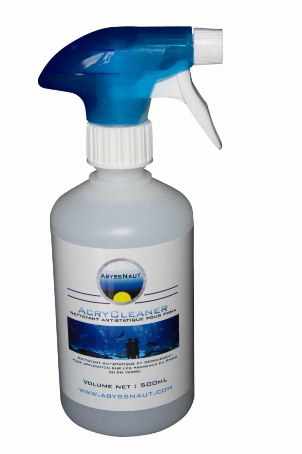 Produit nettoyant pour surfaces en methacrylate, PMMA, panneaux et parois des Aquariums